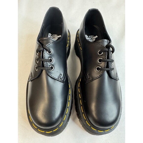Dr Martens 1461 Quad Retro Platform Black Polished Leather Shoes W 7 / M 6 - Picture 6 of 10